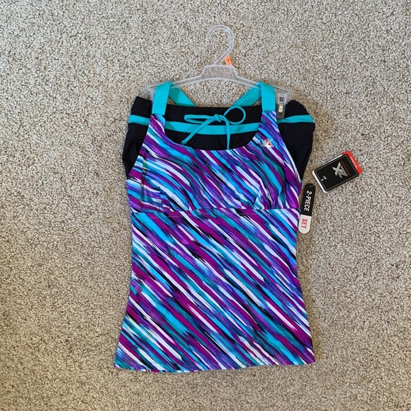 NWT - Zeroxposur Tankini/Shorts
2pc Bathing Swim Suit
Black/Purple/Aqua (Size 8) - Picture 5 of 6